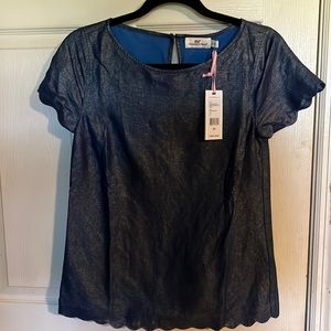 Vineyard Vines Shimmer Linen Scallop Top NWT